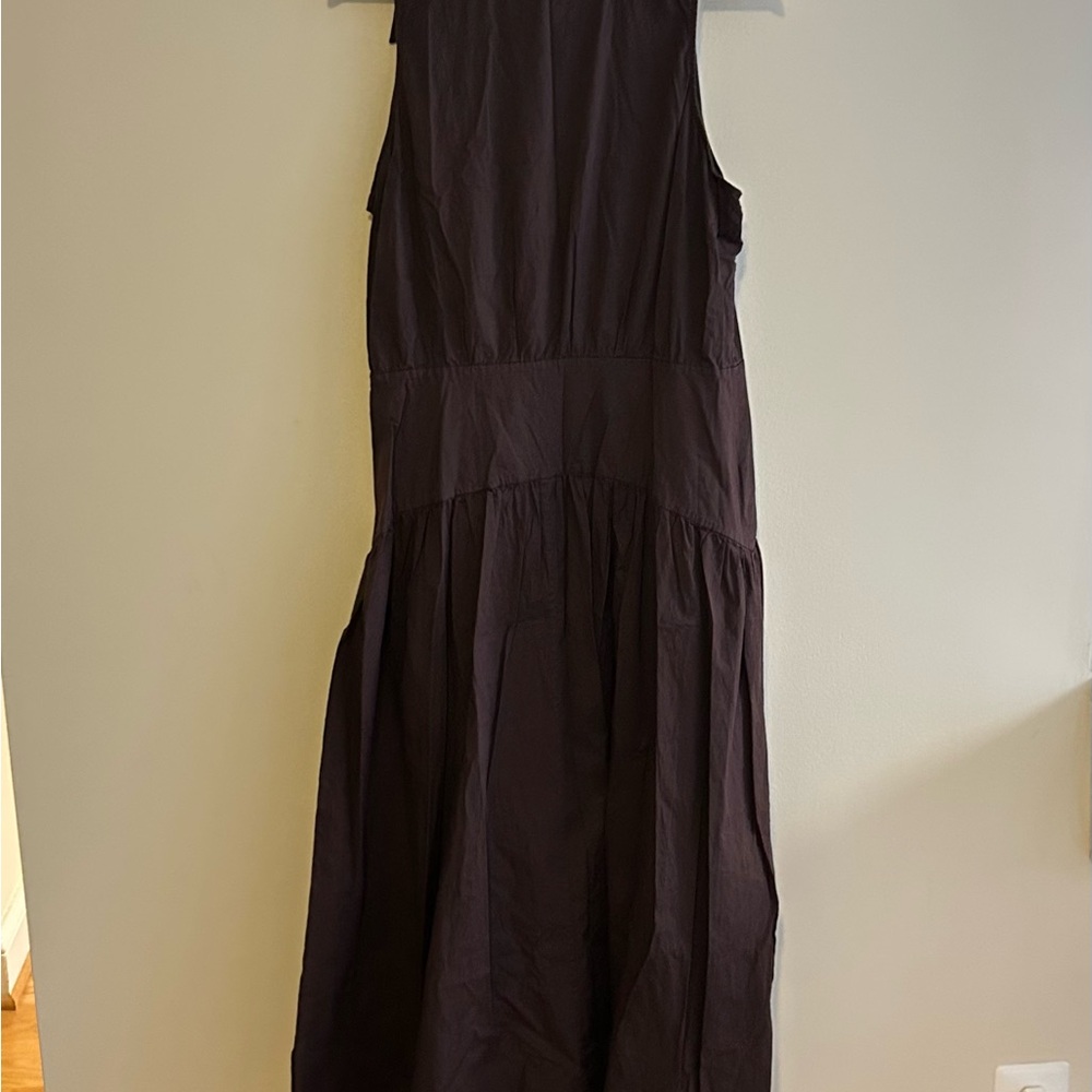 Staud Romy Midi Dress Earth Cafe Brown Sleeveless Collared Drop Waist Size 16 - Picture 10 of 11